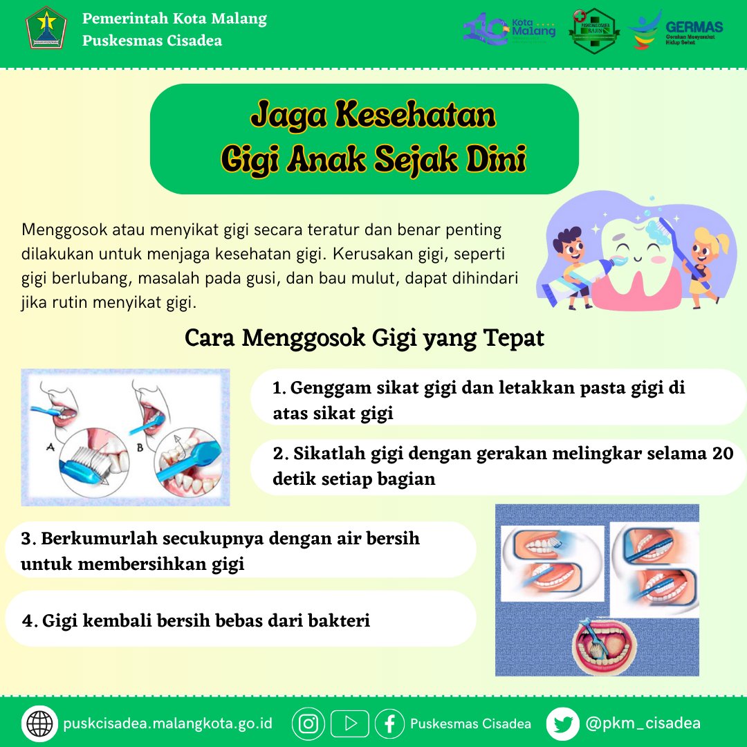 pkm_cisadea's tweet photo. Hallo Sobat Sehat 🥰
Yuk jaga kesehatan gigi anak sejak dini 😊 https://t.co/rTLmZ4e3wC