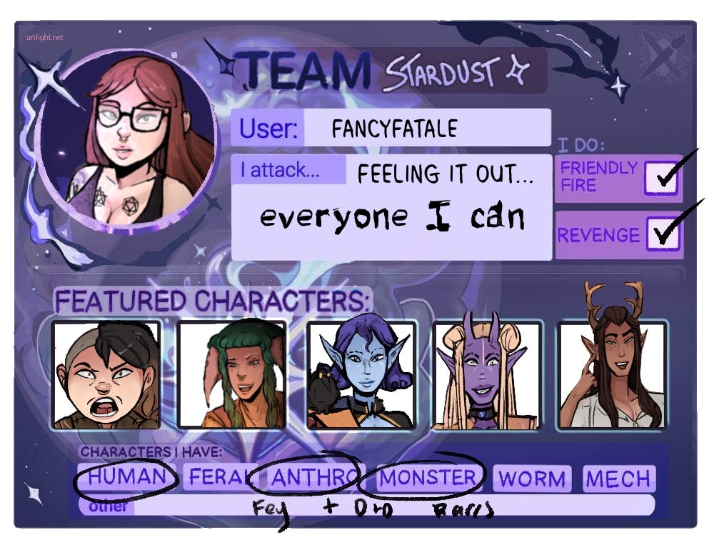 FancyFatale's tweet photo. Anyone Fighting with art?

#stardust #artfight2024 #artfight #trade #dnd #fantasyart https://t.co/Gxcevskhrl