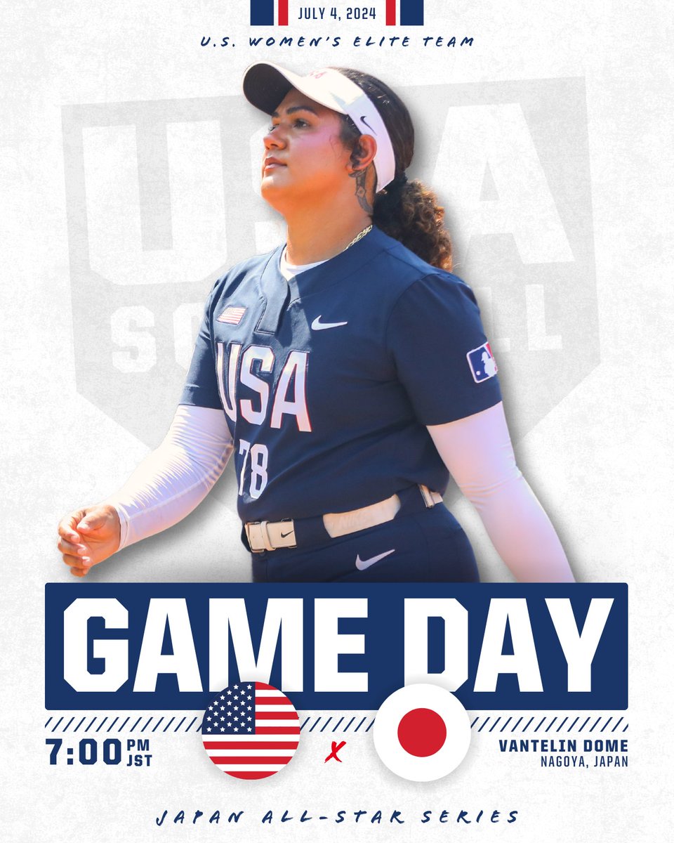 USASoftballWNT's tweet photo. 🚨 𝙎𝙚𝙩 𝙮𝙤𝙪𝙧 𝙖𝙡𝙖𝙧𝙢𝙨, softball fans — The 𝗝𝗮𝗽𝗮𝗻 𝗔𝗹𝗹-𝗦𝘁𝗮𝗿 𝗦𝗲𝗿𝗶𝗲𝘀 starts 🔜
Game 1 🆚 Japan 🇯🇵
⏰ 7 p.m. JST | 5 a.m. CT
📊 https://t.co/8d44XV2wNE
@USASoftball | #USElite https://t.co/1GlNkm4NIN