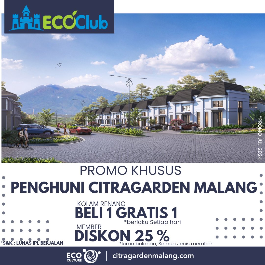 ecoclubCGCM's tweet photo. PROMO JULI 2024 @ecoclubCGCM
.
#paketgymrenang #pelajar #promomahasiswa #promopelajar #mahasiswa #infomalang #exploremalang #malanghits #kolamrenang #kolamrenangmalang #rekreasi #ecoclubkolamrenang #kolamrenangecoclub #ecoclubcitragardenmalang #ciputra https://t.co/Lek7LPTKio