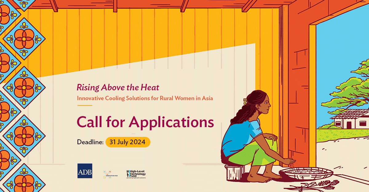 ADB_Digital's tweet photo. 📣 Rising Above the Heat: Call for Proposals!  
 
Innovate for impact! Join the ADB Technology Innovation Challenge to develop cooling solutions for rural women in Asia and the Pacific. Win up to $500K in grants and more. Apply by 31 July 2024: https://t.co/bs5dJz0T7I
#WomenTech https://t.co/YcA2768WYR