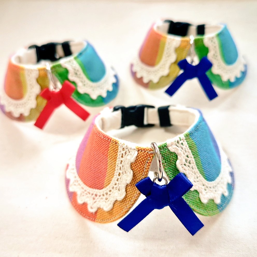 asty_tomo's tweet photo. 虹色の丸襟🌈
お好きなリボンでお作りします

#虹 #Creema #迷子対策 #azukibean
 Creema https://t.co/TxpUyX4072 https://t.co/ddQt8J8CZh