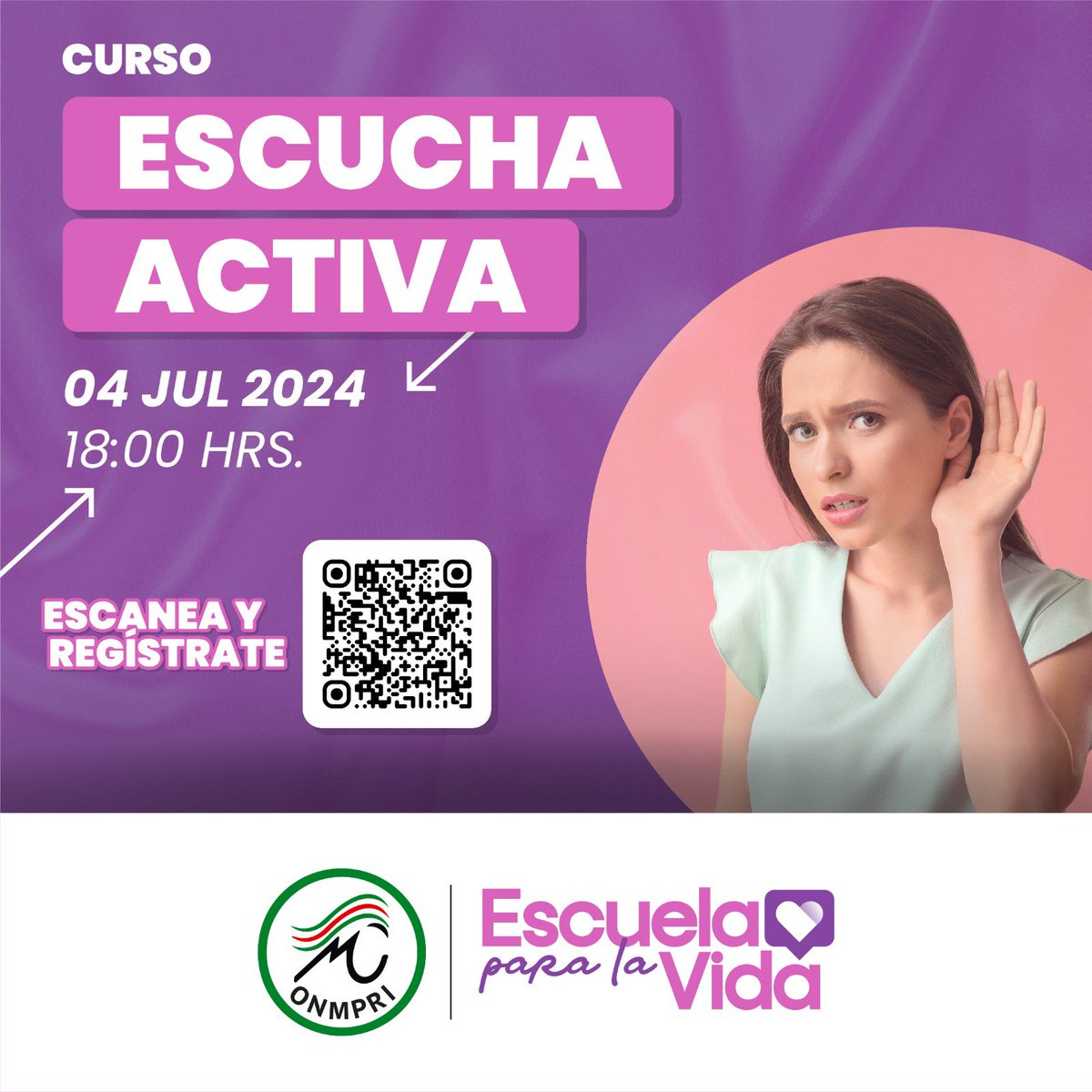 ¿Escucha activa? 🧐
Estamos listos para compartir nuevos conocimientos en Escuela para la Vida🤓. 
Mañana en punto de las 18:00hrs en la página oficial:
onmprinacional.org 🙌🏻. 

<a href="/xitlalicceja/">Xitlalic Ceja García</a> 

#CursoONMPRI 💜#JuntasSomosMasFuertes 🩷