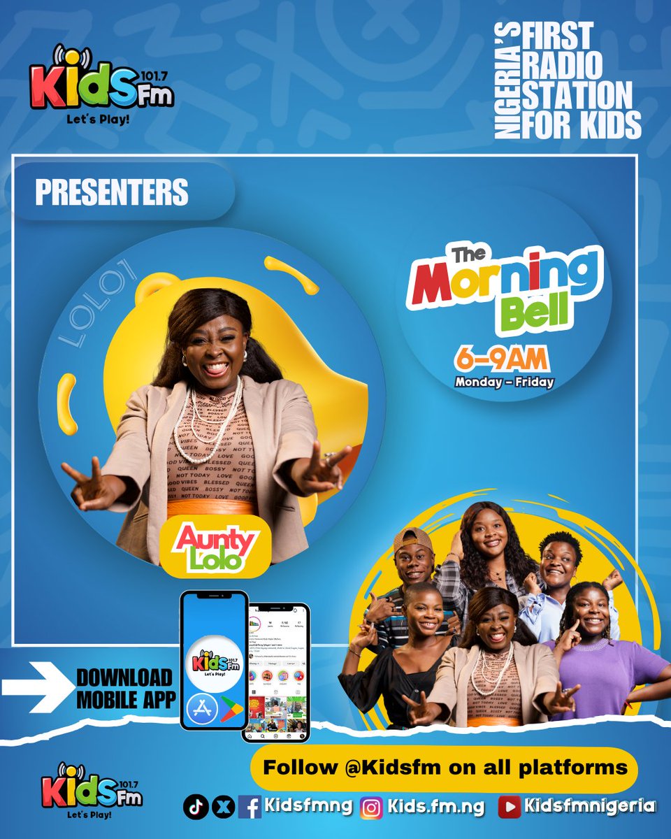 NigeriainfoFM's tweet photo. The Morning Show with is LIVE on the Kids FM 101.7 from 6am

Listen live via the website! https://t.co/NAGKIrSiuK

#Kidsfmng #Kidsfmnigeria #OAPs #Letsplay #themorningbell #thesnacktimeshow #thepickupshow #theschoolbusdrive #thefamilytimeshow #themorningsunrise

@Kidsfmng https://t.co/ZQSp7oHKp3