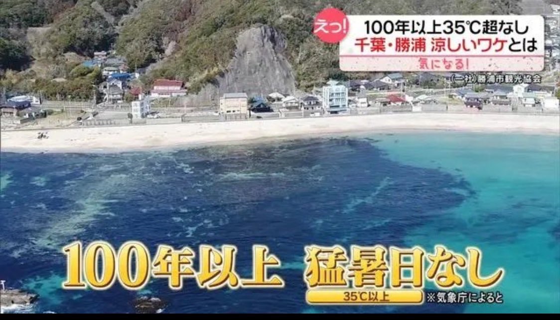 bozu_108's tweet photo. 夏はここの涼しいところ行け！

最優秀賞
千葉県勝浦市

都内から車で１時間半ほどの太平洋に面する千葉県勝浦市は、１００年以上前から一度も気温が３５度を超えたことが無い。勝浦市の平年の最高気温も、７月は平均で２６.７度、８月は２９.０度で過ごせる避暑地で夜はクーラーも必要無いくらい🌙*. https://t.co/gTZ06Tt15l
