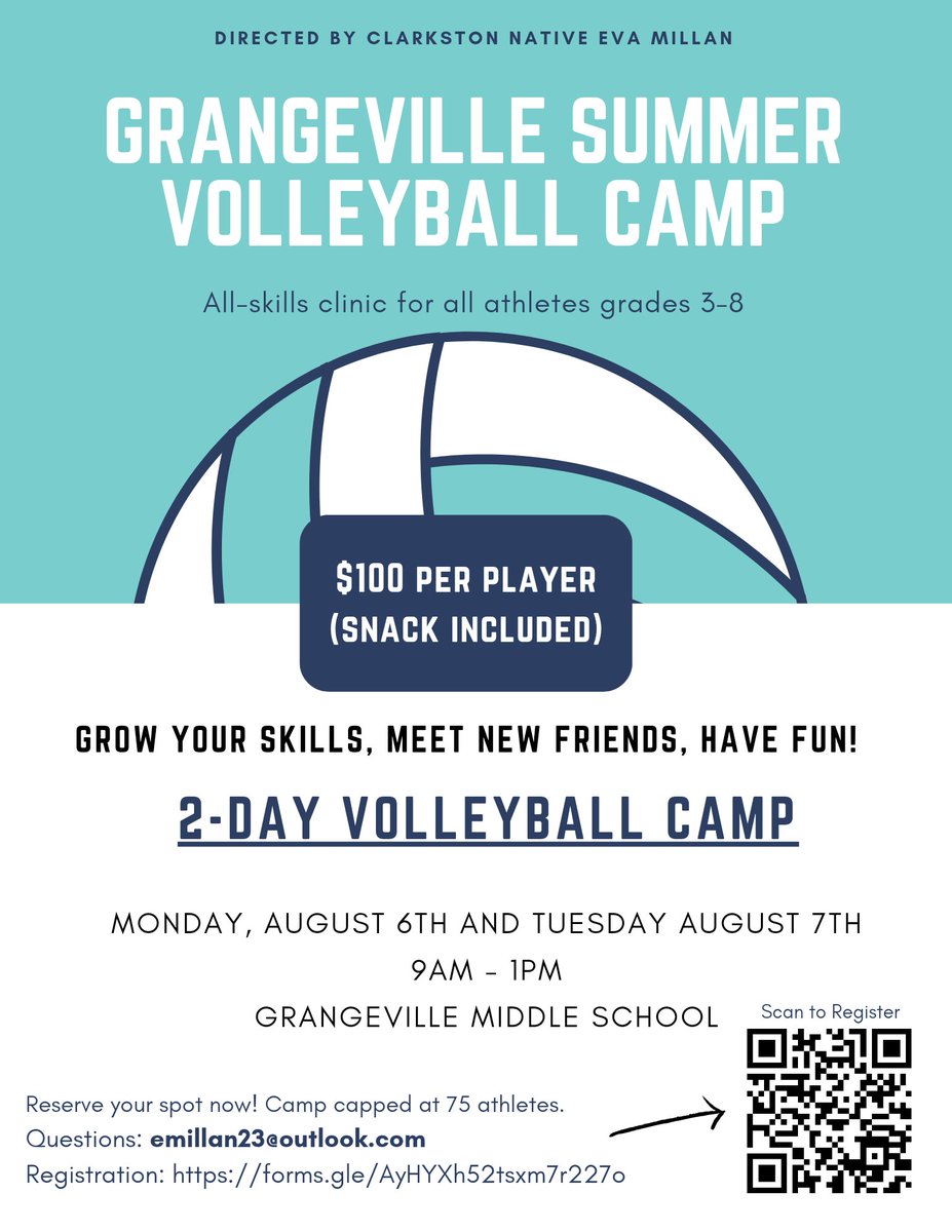 JuniorsSnake's tweet photo. Grangeville Summer Volleyball Camp!

Sign up here >>> https://t.co/izCXJef9UU https://t.co/1N8IeHPrTa