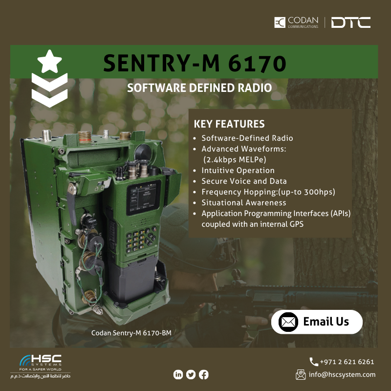 HSCSystem's tweet image. The Sentry-M 6170 features advanced digital signal processing technology, even in noisy or challenging RF environments. 

#HSCS #CODANCommunications #DTC #forasaferworld #uae #abudhabi #dubai #digitaltransformation #SentryM6170  
#ملتزمون_ياوطن
#نتصدر_المشهد