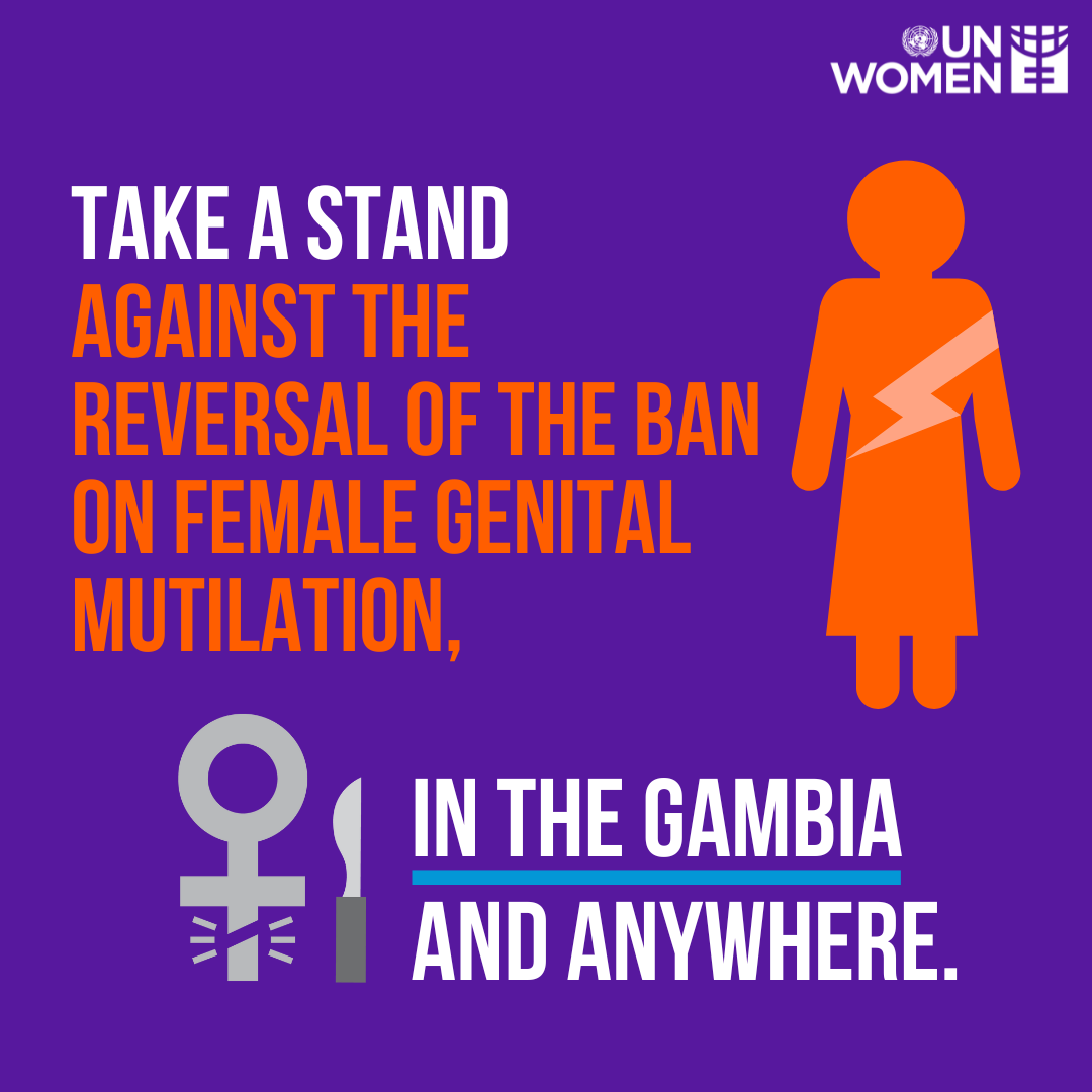 We must stand against the reversal of the ban on Female Genital Mutilation in The Gambia and anywhere.

The potential repeal of this law will be a setback to
😔human rights
😔gender equality
😔public health

#EndFGM #GenerationEquality

👉 Full statement: unwo.men/WJUI50SuYt1