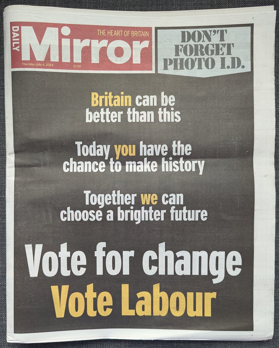 Julia Suzanne πΉπ¬π§π₯ (@juliasuzanne76) on Twitter photo I don't normally buy newspapers but I wanted a souvenir from what will hopefully be an historic day and if I'm going to buy a paper it has to be the <a href="/DailyMirror/">The Mirror</a>
#VoteLabour πΉ I don't normally buy newspapers but I wanted a souvenir from what will hopefully be an historic day and if I'm going to buy a paper it has to be the <a href="/DailyMirror/">The Mirror</a>
#VoteLabour πΉ