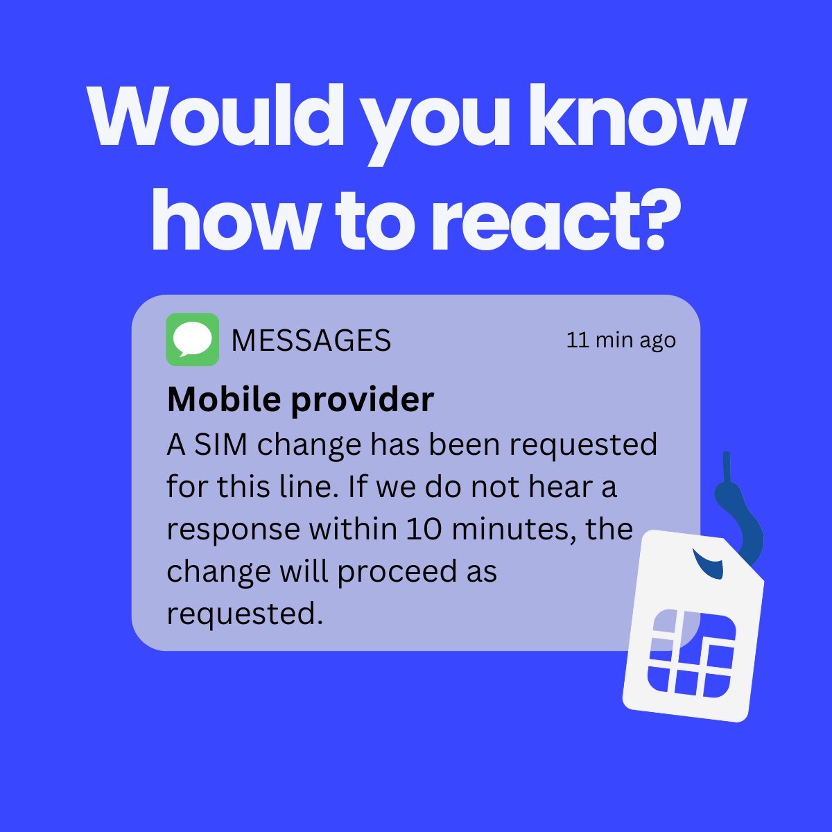 SIM swapping is a real security threat that could affect your livelihood and your business.

You need to know how to react when situations like this arise.

Our blog can inform you about SIM swaps here: (in review w/ David)

#cybersecurity #simswap #fraud