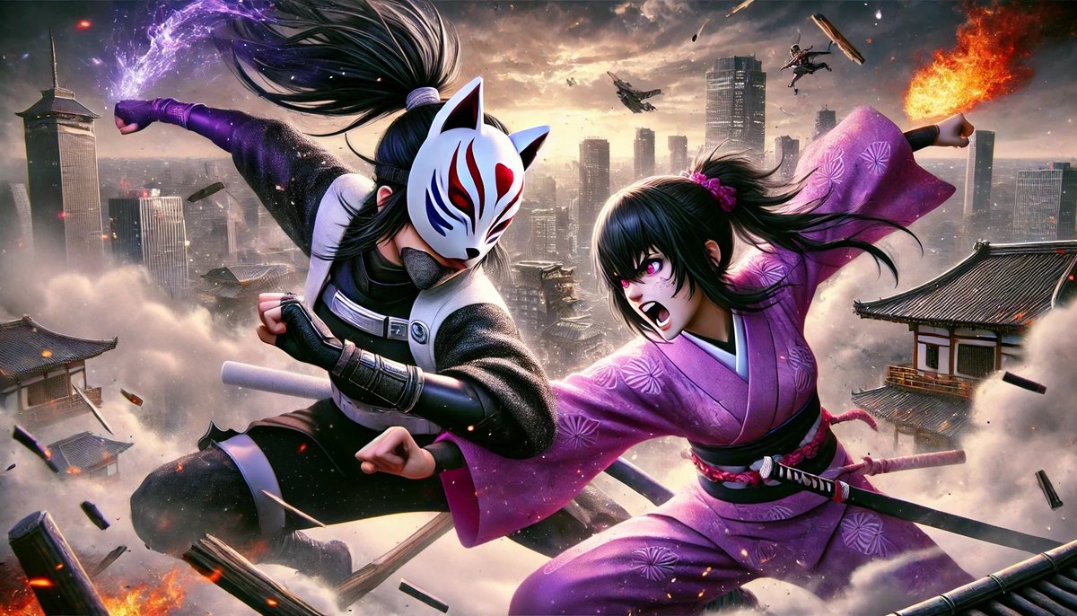 seven_1_eight's tweet image. クリプトニンジャ咲耶の二次創作

狐白　 VS     咲耶

良い感じの躍動感でてる＾＾♪

あとはこれを綺麗に動かしてみよ♪

#クリプトニンジャ #CryptoNinja
#ninjaart