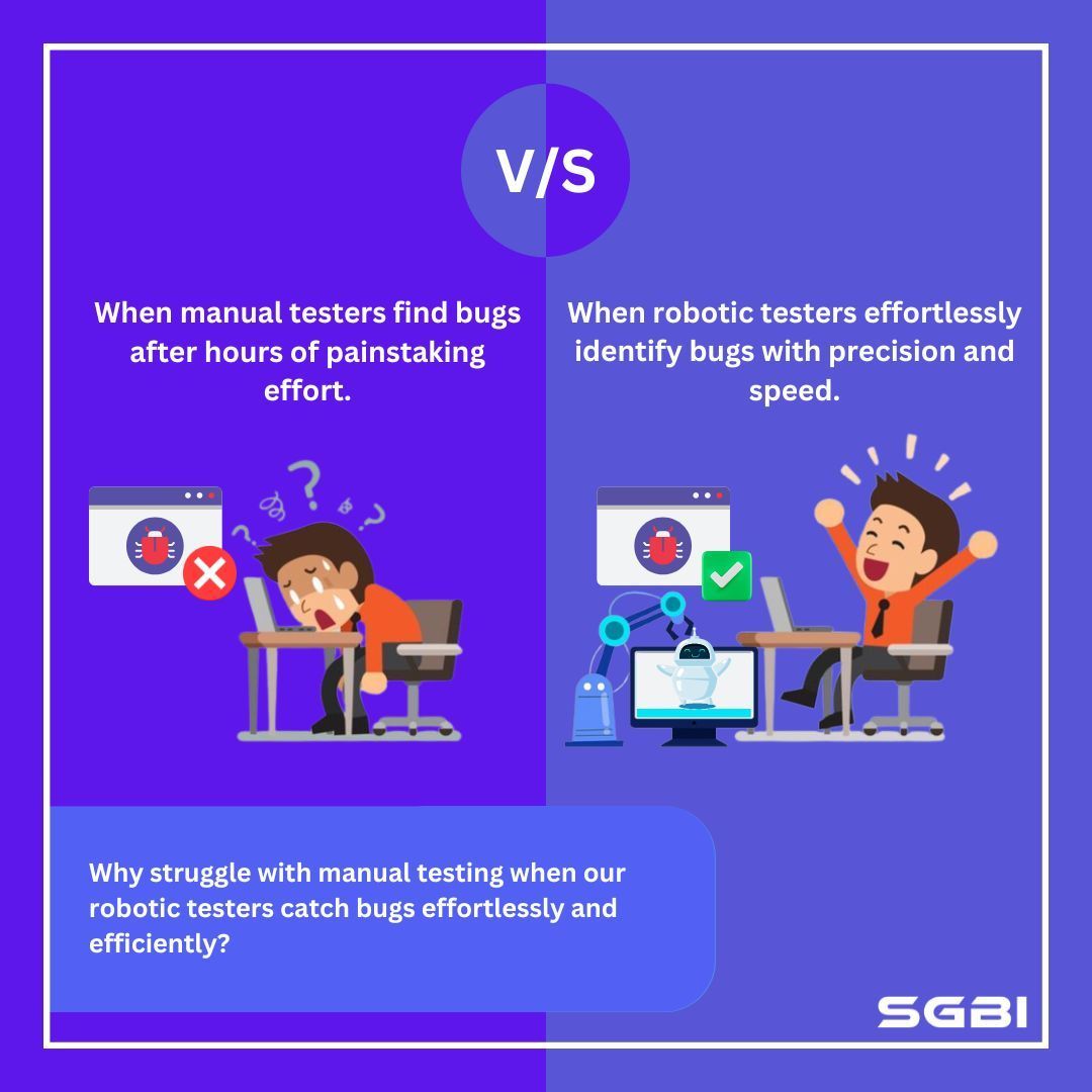 SastraRobotics's tweet image. Why struggle with manual testing when our robotic testers catch bugs effortlessly and efficiently? Embrace the future of testing with SGBI and save time and energy!
#RoboticTesting #Tech #Innovation #SGBI #Automation #gadgets #ai #manualtestings #softwaretesting #software #bugs