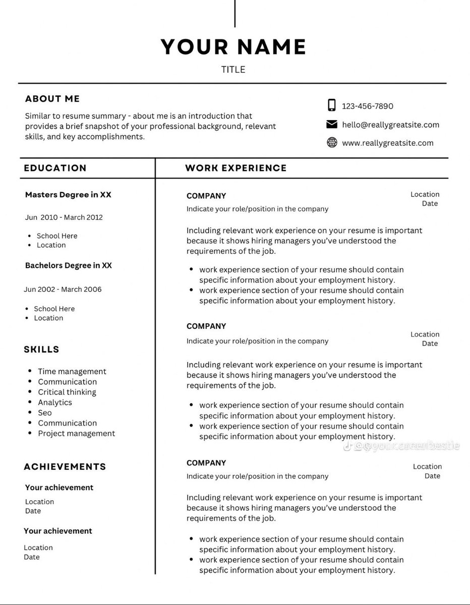 cvandwork's tweet photo. A resume format for those in the early stages of their career.

You cannot go wrong with it. https://t.co/aXTxxZjCmQ