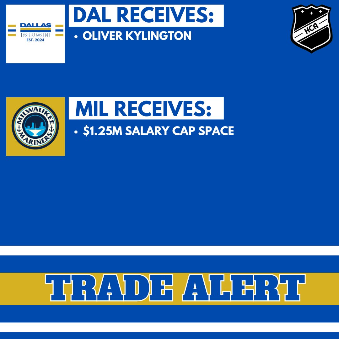 HCARush's tweet photo. DOUBLE TRADE!
In a deal with the Mariners, D Oliver Kylington heads to Dallas for $1.25m in Salary Cap Space.
#GoRushGo https://t.co/cjHHclrRU7