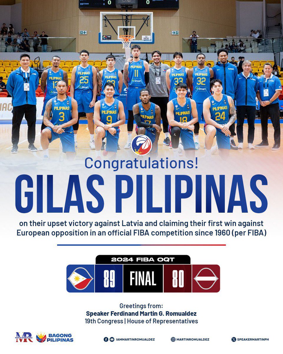 SpeakerMartinPH's tweet photo. Read full story:
https://t.co/v0EFMo1zg9

#GilasPilipinas #FIBA #BasketballPH #ParisOlympics2024 #TeamPhilippines #MartinRomualdez #19thCongress #LiderNgKongreso https://t.co/O5dTgbo6Eb