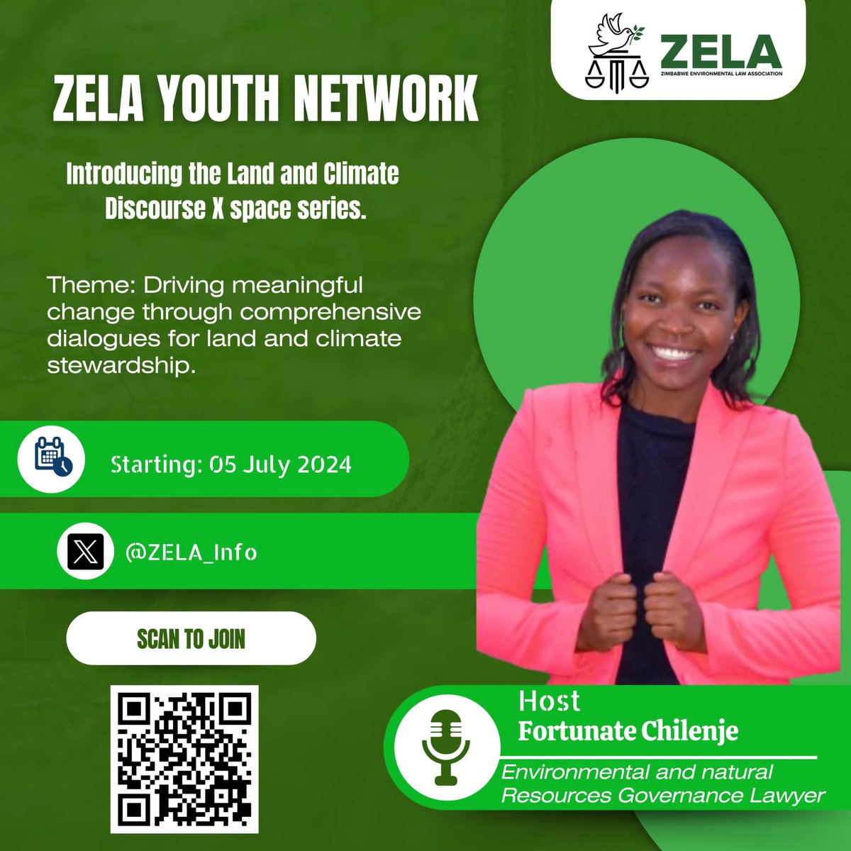 🌍 Join the ZELA Youth Network's new "Land and Climate Discourse X" space series starting July 5th! 🌱 Featuring thought-provoking dialogues to drive meaningful change. 🔍 Scan the QR code to be part of the conversation! #ZELAYouthNetwork #ClimateAction #YouthVoices <a href="/ZELA_Infor/">Zimbabwe Environmental Law Organisation (ZELO)</a>