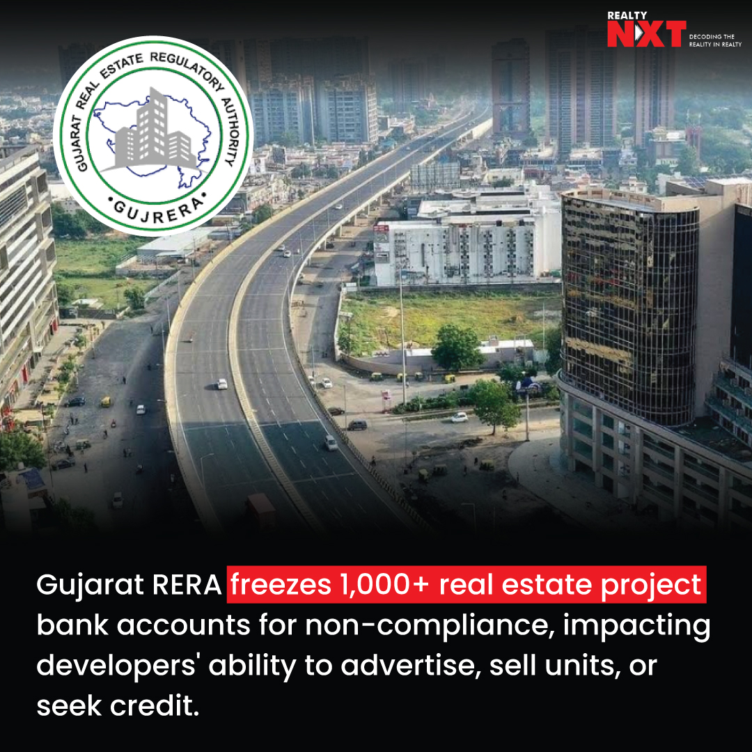 RealtyNXT's tweet photo. #News | #GujaratRealEstate Regulatory Authority (GujRERA) freezes over 1,000 project-linked bank accounts due to #Noncompliance issues.

#Developers failed to update project completion status or seek extensions by the deadline. 

#RealtyNXT #GujRERA #RealEstate #Compliance https://t.co/HRFHOkco4z