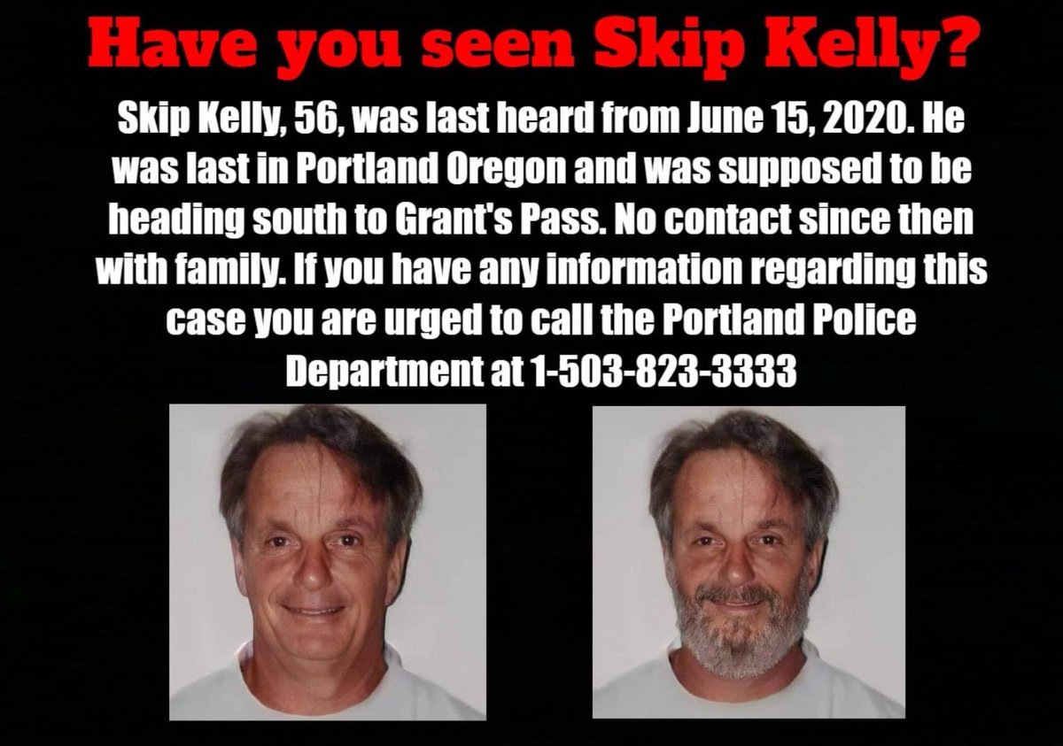 FindOurMissing_'s tweet image. Then 54-year-old Skip Kelly was last seen in Portland, Oregon on June 18, 2020. 

#disappeared #FindOurMissing #notforgotten #missingperson #endangered #endangeredmissing #portland #Oregon #portlandoregon #grantspass #Washington #california #missing