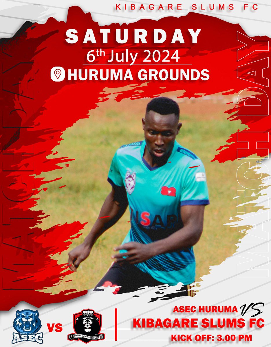 🏆 FKF DIVISION 2 LEAGUE 
MATCH NO. 23
✅ Asec Huruma Fc 🆚 KIBAGARE SLUMS  FC 
🏟️HURUMA GROUND 
🗓️SATURDAY 6:7:2024
⏰3PM
#SlumKings🦁💪🏿
#overcomethroughsport #kibagaregottalent 
#TeamNiNjegaa
#kibagarebamboostadium #kibagaresuccessstory
#KibagareLoyalFans
#kibagareourmotherland