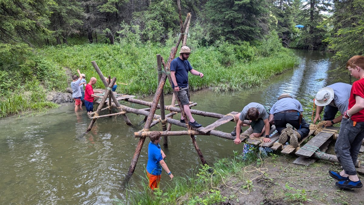 We are #1!  First years are back in camp and bridge  building!  This bridge leads to the campfire area.  #scoutsdostuff #wrscoutcamp #scoutscanada