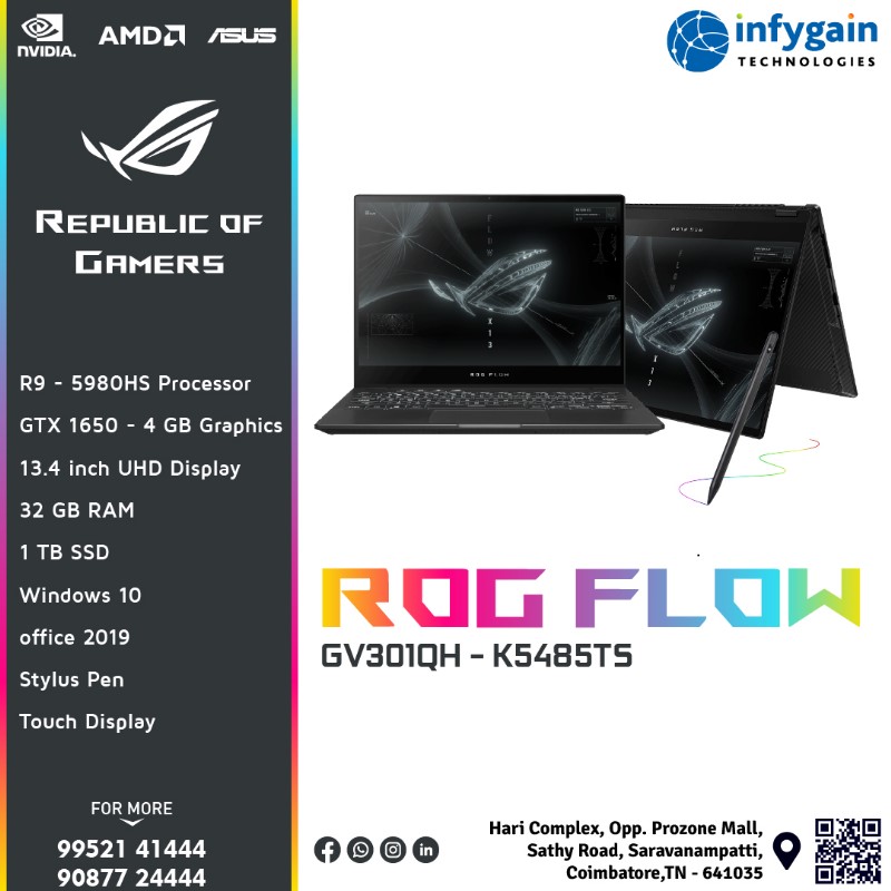infygain's tweet image. 🚀 Level up with the ROG Flow GV301QH - K5485TS! AMD Ryzen 9 5900HS, NVIDIA GTX 1650, and a 13.4” touch display for the ultimate portable gaming experience. Game anywhere, dominate everywhere. 🎮🔥
🔗infygain.com
#ROGFlow #GamingLaptop #Tech