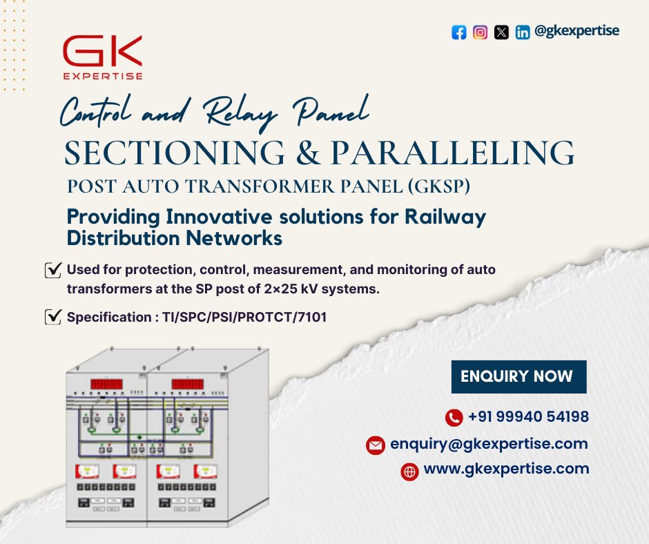 gk_expertise's tweet photo. GK EXPERTISE : Sectioning &amp; Paralleling Post Auto Transformer Control and Relay Panel (GKSP)

Get in Touch With Us :
📲 +91 99940 54198
📤 enquiry@gkexpertise.com
🔗 https://t.co/DqgDkzd38O

#gkexpertise #controlandrelaypanel #controlpanel #controlrelaypanel #manufacturer https://t.co/QHReLW68Ai