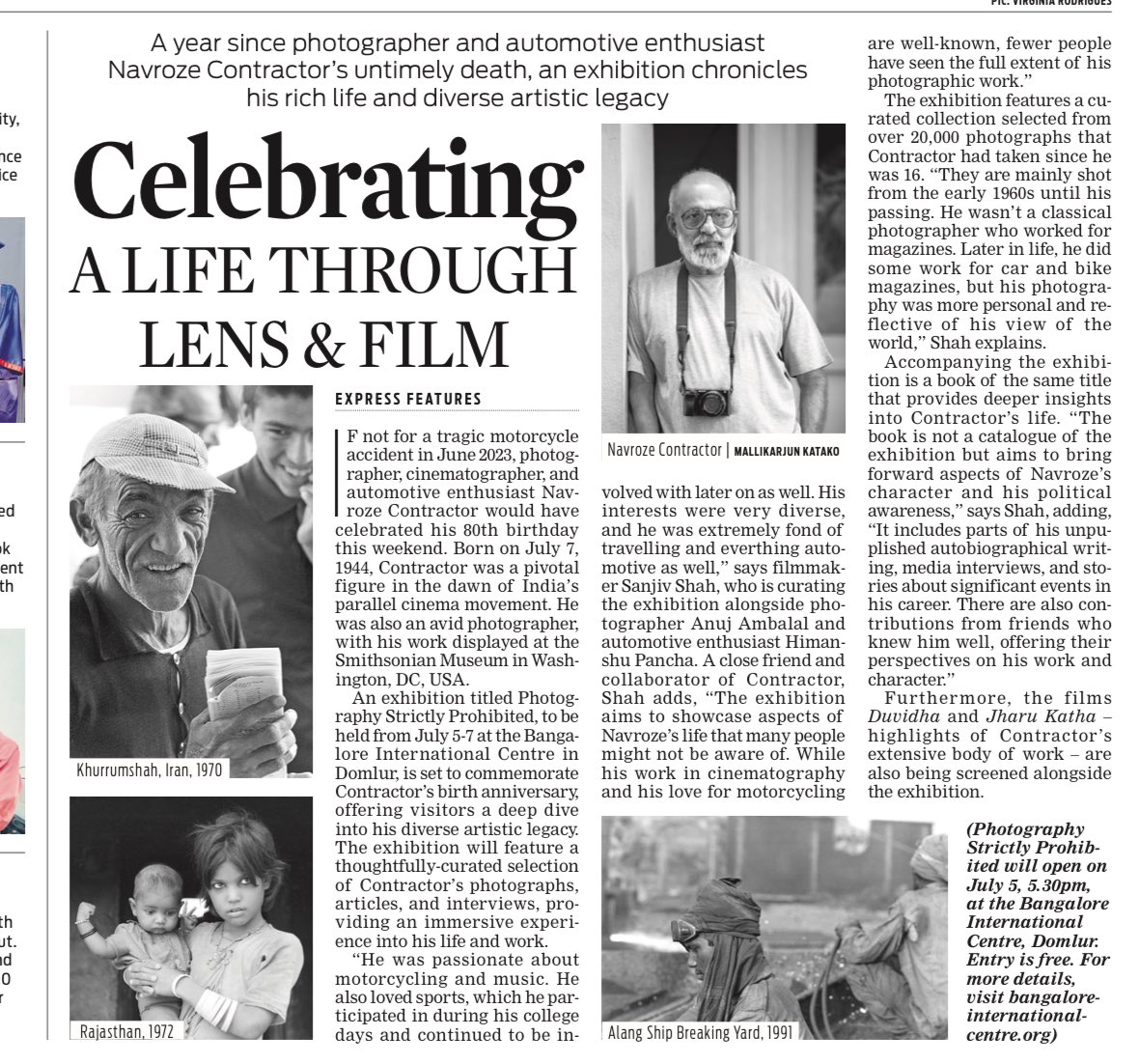 XpressBengaluru's tweet photo. A year since photographer and automotive enthusiast #Navroze #Contractor's untimely death, an exhibition chronicles his rich life and diverse artistic legacy https://t.co/xb4lHuY3pN