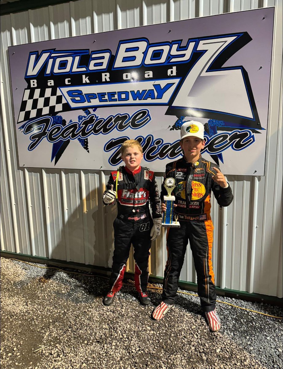 Got the 🏁 in the 250 class, and my boy Wyatt Miller got the 🏁 in the 500 at Viola Boyz Backroad Speedway! Always more fun when we both get wins in the same night 👍. Good job to all the drivers. 

Thank you QRC Karts for a fast ride, and thank you to all of my partners‼️