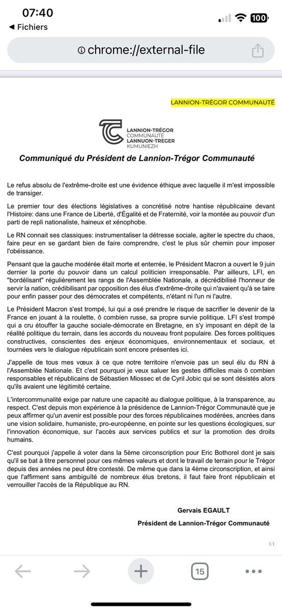 Retrouvez ci-dessous le communiqué que je porte pour le second tour des législatives