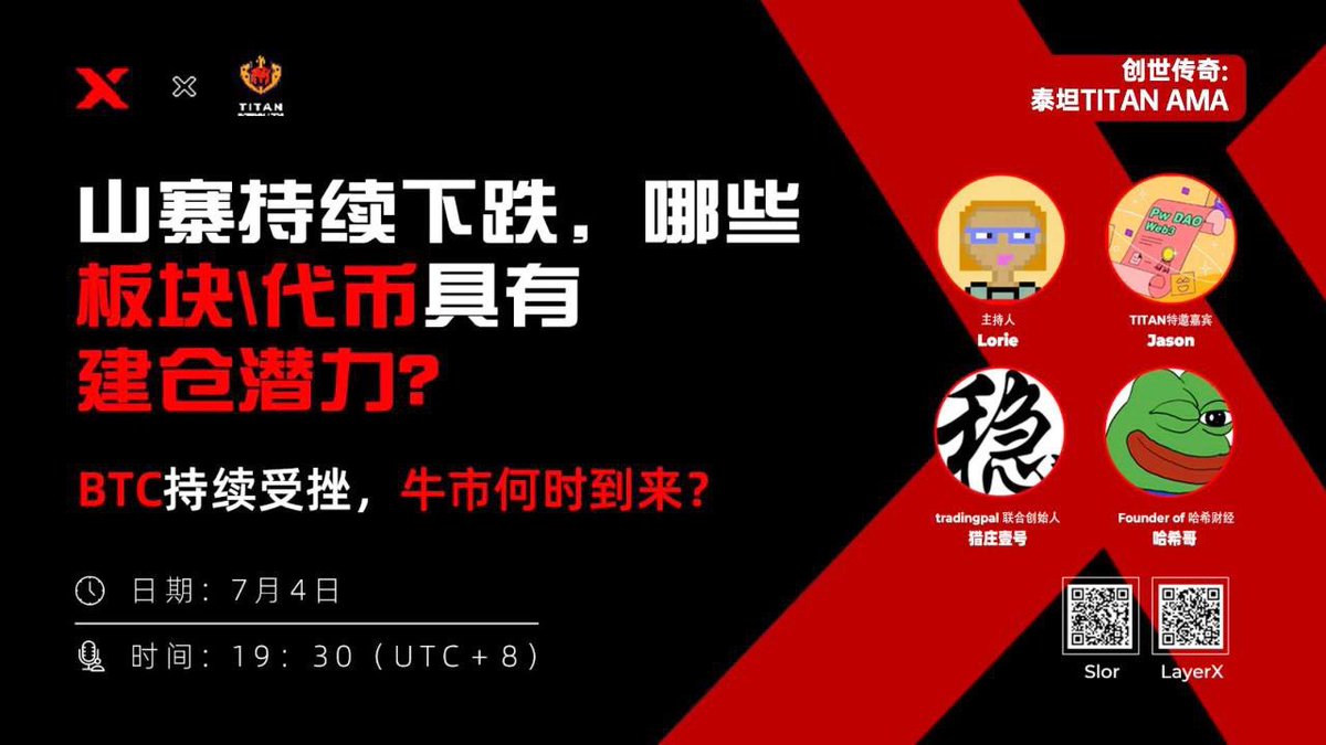 AIBTC(中文社區) (@aipwdaocn) on Twitter photo 今天晚上7:30 推特AMA 全网热议关注
🌈主题:
山寨持续下跌,哪些板块/代币具有建仓潜力?
主持人:Lorie
嘉宾1:猎庄壹号 @LZYH8888
嘉宾2: Jason @pwdaocore
嘉宾3: 哈希哥 <a href="/hashbuilder/">Hash builder</a>
今晚不见不散🎉 今天晚上7:30 推特AMA 全网热议关注
🌈主题:
山寨持续下跌,哪些板块/代币具有建仓潜力?
主持人:Lorie
嘉宾1:猎庄壹号 @LZYH8888
嘉宾2: Jason @pwdaocore
嘉宾3: 哈希哥 <a href="/hashbuilder/">Hash builder</a>
今晚不见不散🎉