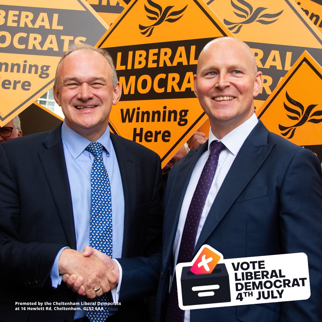 Today is the day. Polls are open until 10pm. Vote Lib Dem for a Fair Deal for Cheltenham 🔶🗳️