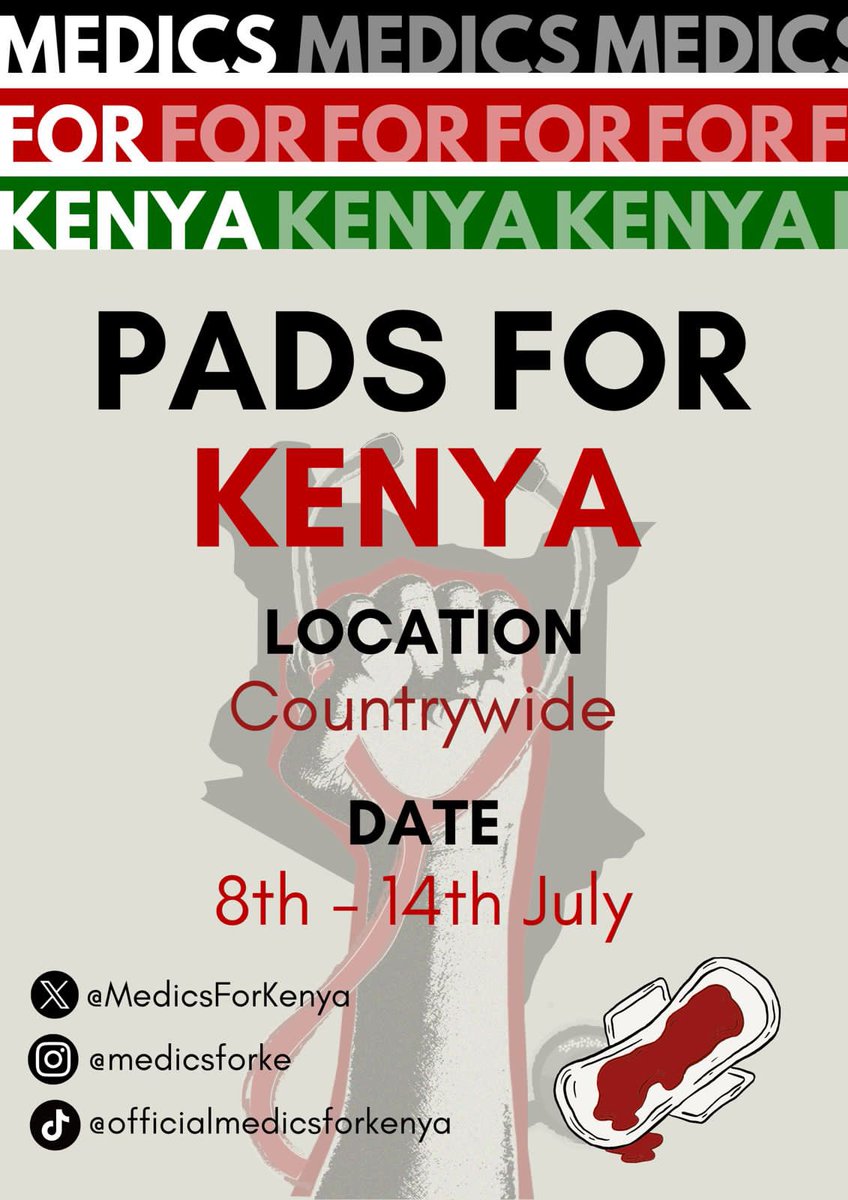 Dr_AustinOmondi's tweet photo. Medics for Kenya will be doing a pad drive for our young girls next week. 

We intend to bless around 20,000 young girls across all counties.

If you would like to join us in the campaign, contact us through @MedicsForKenya or @salimishmael_ and help us make a difference. 

Rt✅ https://t.co/Zuc58ucqPY