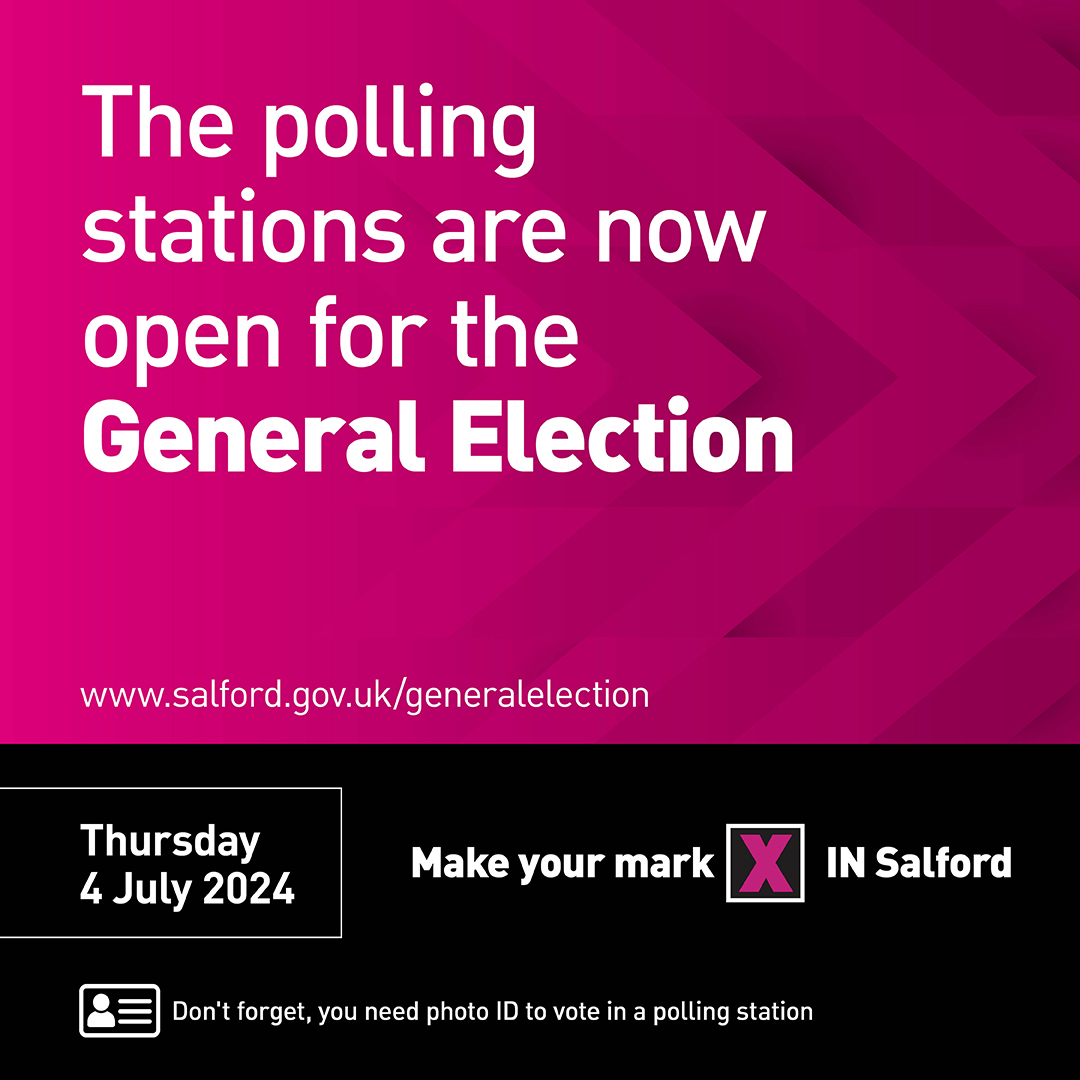 Setting off for work? Don’t forget to vote today in the #GeneralElection2024. 

Remember to bring photo ID. Your vote counts.