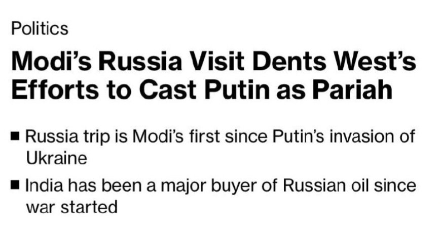 "Modi's Russia visit undermines Western efforts to cast Putin as a pariah"

Once again, the West is crying over its failure to isolate Russia from the rest of the world.