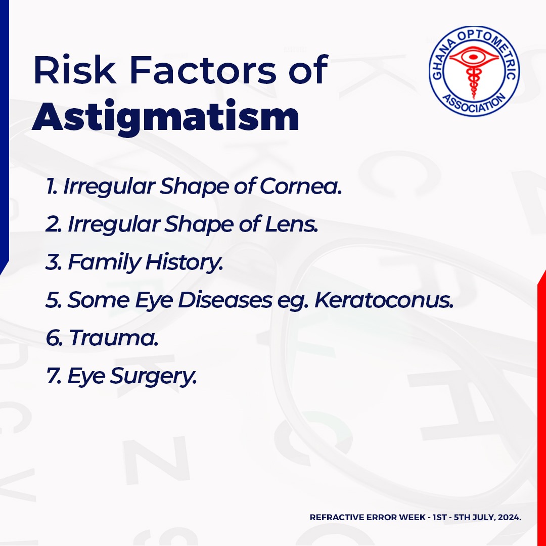 GOAssoc's tweet image. Today&apos;s spotlight is on ASTIGMATISM!

Astigmatism is a type of refractive error where the cornea or lens of the eye has an irregular shape, causing light to focus on multiple points instead of a single point on the retina. 

Learn more 👇

#RefractiveErrorWeek