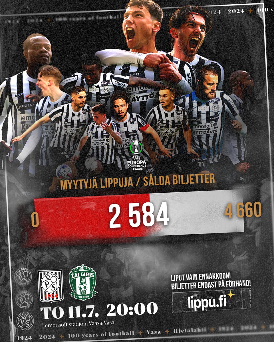 VPS1924's tweet photo. Lipunmyynti. Käy. KUUMANA!🔥 Me johdatamme tien Hietalahteen. Sinun täytyy vain seurata Raitaa!⬛️⬜️

#yhdessäseistään #seuraaraitaa #vepsu #vaasa #vasa #veikkausliiga #lemonsoftstadion #vps100 https://t.co/BvNZ7ZzT2D