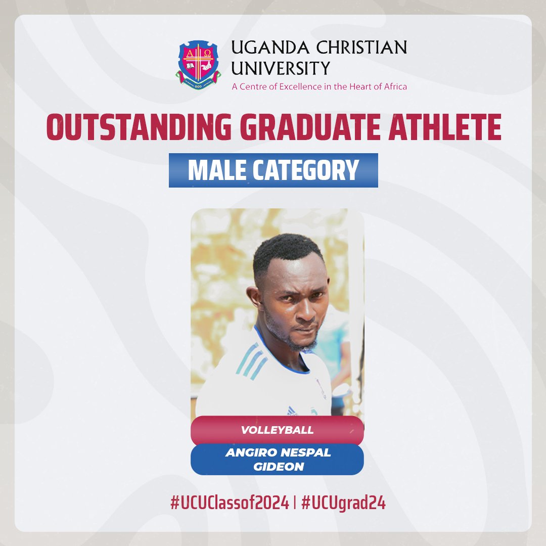 UCU Sports (@ucu_sports) on Twitter photo π <a href="/Angiro_gideon/">Angiro Nespal Gideon</a> has been named the #UCU Male Outstanding Graduate Athlete! Congratulations.π π
#UCUgrad24 π <a href="/Angiro_gideon/">Angiro Nespal Gideon</a> has been named the #UCU Male Outstanding Graduate Athlete! Congratulations.π π
#UCUgrad24