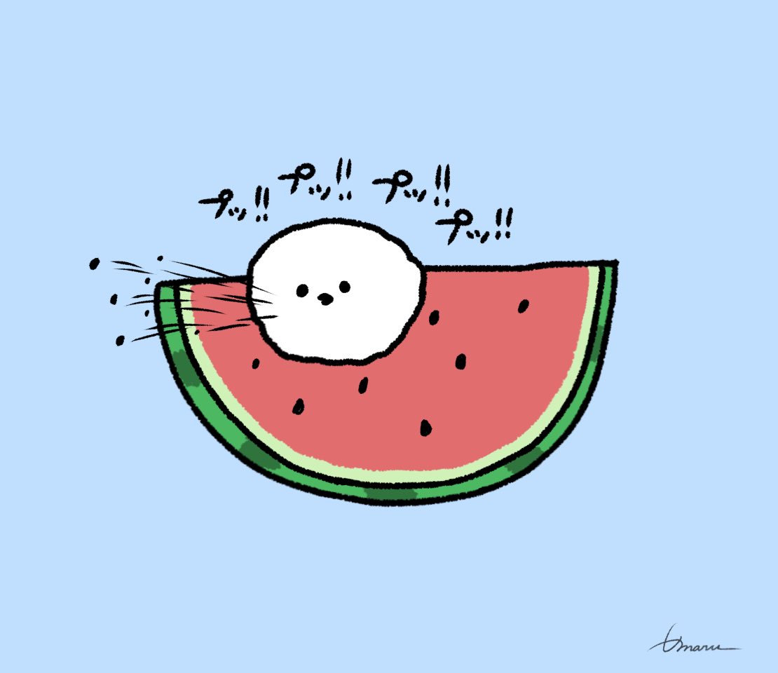 シマエナガさんの必殺技🍉 スイカの種飛ばし🍉🍉🍉 #イラスト #ゆるい