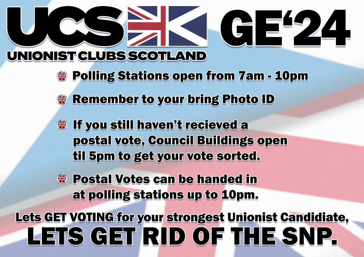The polls are now open! This is our chance to start taking back our politics from the hands of divisive nationalists. 

GET VOTING and let’s GET RID of The SNP!

#SNPout