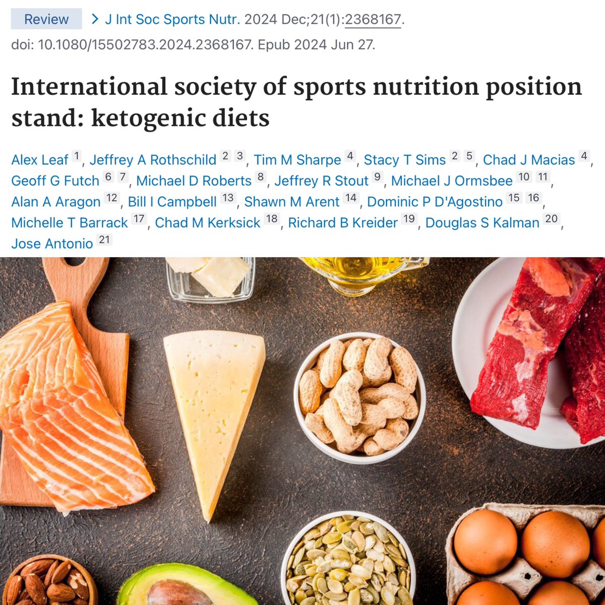 The ISSN Position Stand on Ketogenic Diets 🗣️

This new review and position stand critically analysed the available research on ketogenic diets for healthy exercising adults. 

Here are the primary takeaway points👇

➡️ Ketogenic diets are defined as serum ketone levels &gt; 0.5