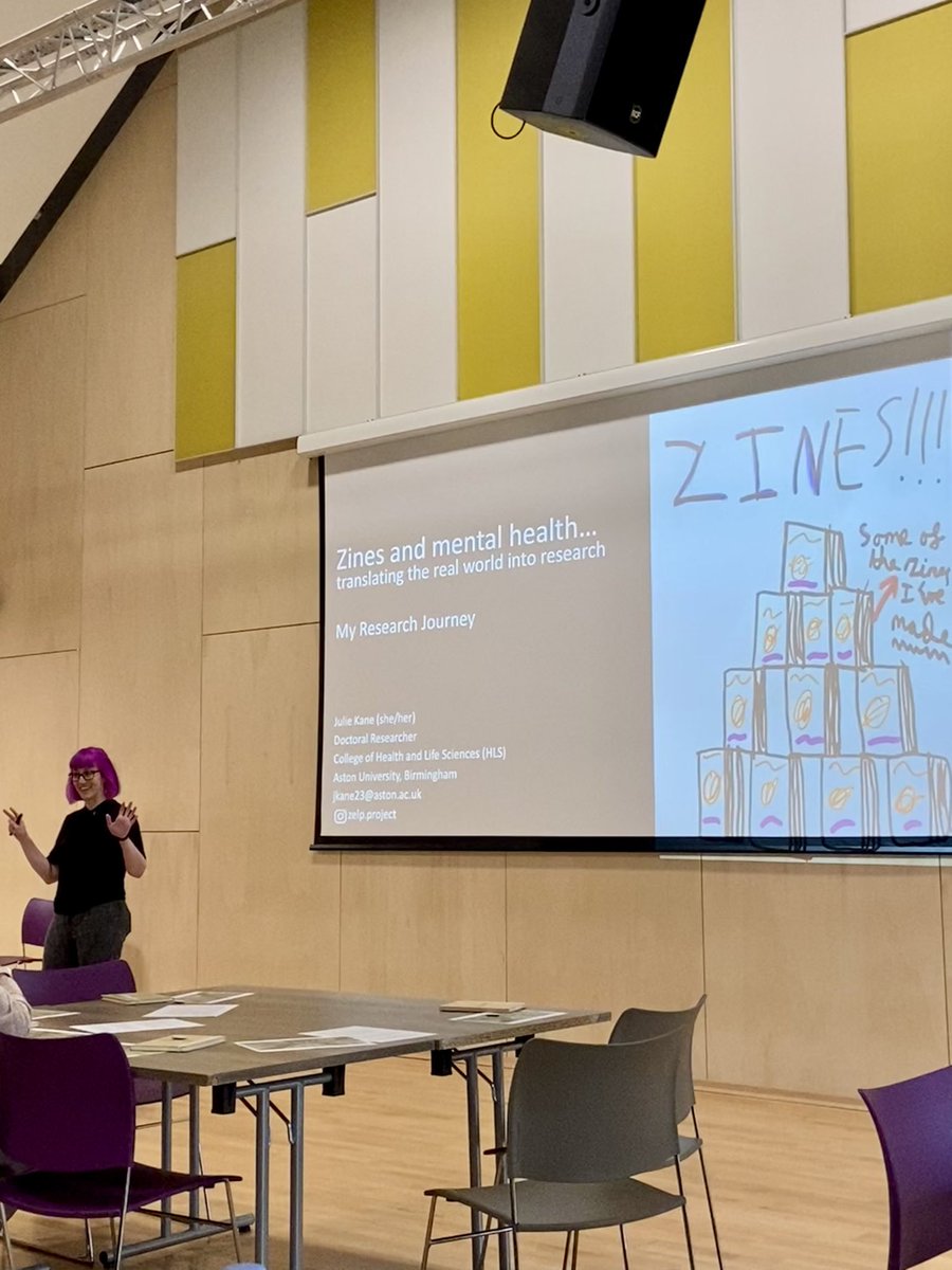 Next up <a href="/fstopqueen/">JRK 💙 GMBPsS</a> talking us through their research journey to current doctoral work exploring #Zines and #mentalhealth #proudsupervisor