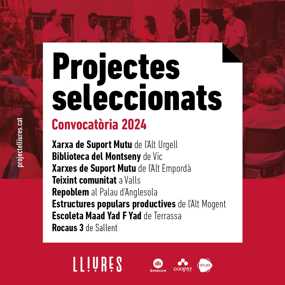 omniumrubi's tweet photo. El #ProjecteLliures, la iniciativa d’@omnium, @ecasacciosocial i @coop_57, selecciona 8 nous projectes.
▶️ Les iniciatives seleccionades rebran el suport econòmic i tècnic per combatre la pobresa, l'exclusió i les desigualtats. https://t.co/wZChZPPbIX