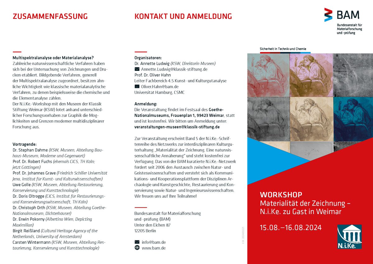 netzwerknike's tweet photo. #Workshop #Materialität der #Zeichnung
#Forschungsvorhaben zur Graphik lotet Grenzen moderner multidisziplinärer Forschung aus

15.8/16.8.24 Festsaal Goethe-Nationalmuseums #Weimar - kostenlos

Anmeldung veranstaltungen-museen@klassik-stiftung.de

@BAMResearch @KlassikStiftung https://t.co/vC519WCNE7