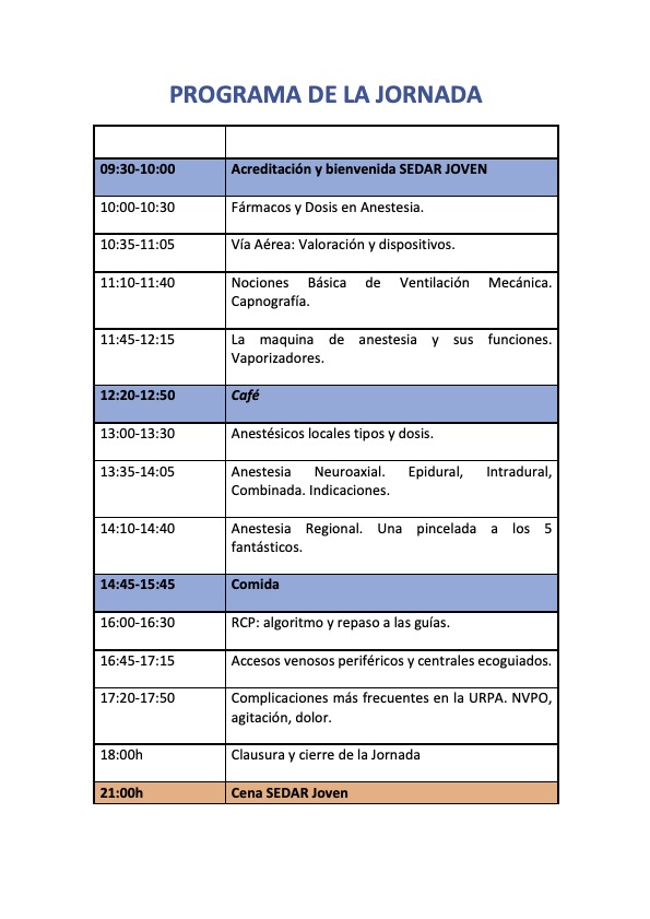 Desde #SEDAR y desarrollada por #SEDARJoven hemos organizado para para nuestros R1 en anestesiología, la 1ª jornada presencial de bienvenida que tendrá lugar el 19 de octubre en el H. U. La Paz. La inscripción es GRATUITA para los R1 que sean socios de la SEDAR.