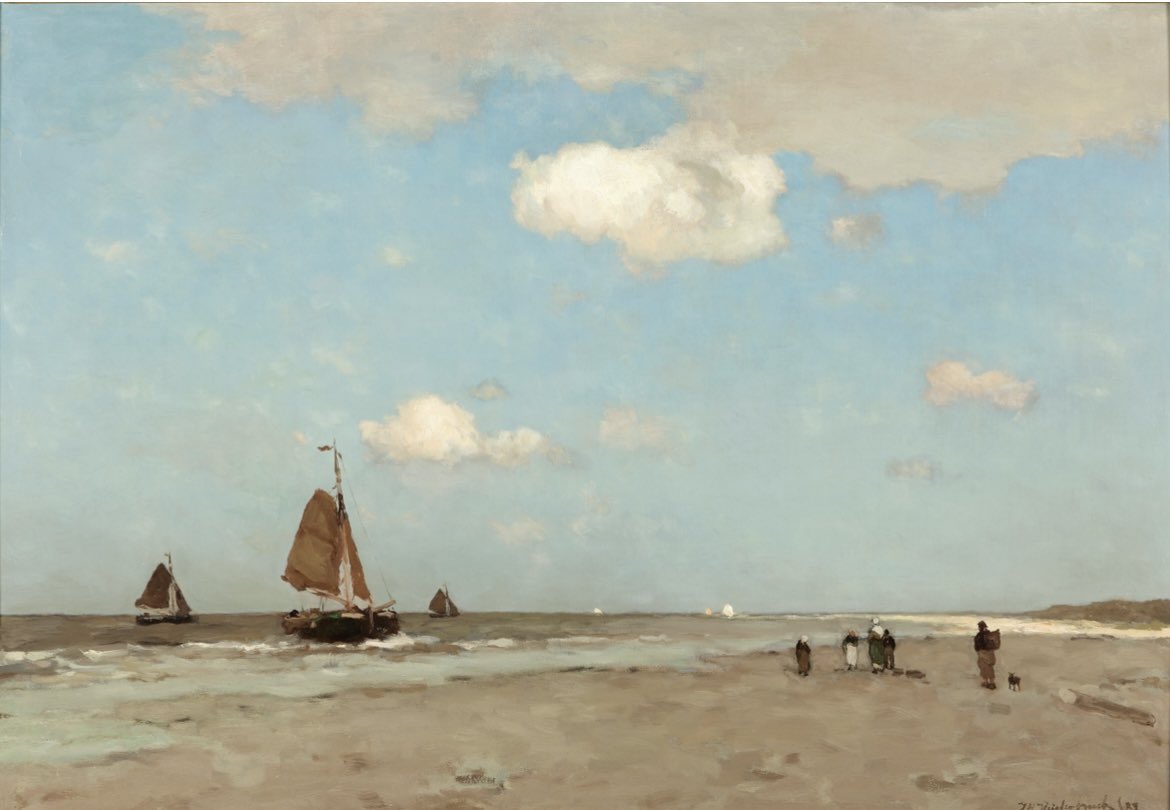 rogerstryland's tweet photo. l’École de la Haye: vers 1860 des artistes comme Jozef Israëls sont des maîtres dans l'art de représenter des ciels et la réflexion de la lumière sur l'eau. The painters of The Hague School were at the cradle of @kunstmuseumdh they were among the museum's co-founders 01.09.2024🔚 https://t.co/zsJLQ3daM7