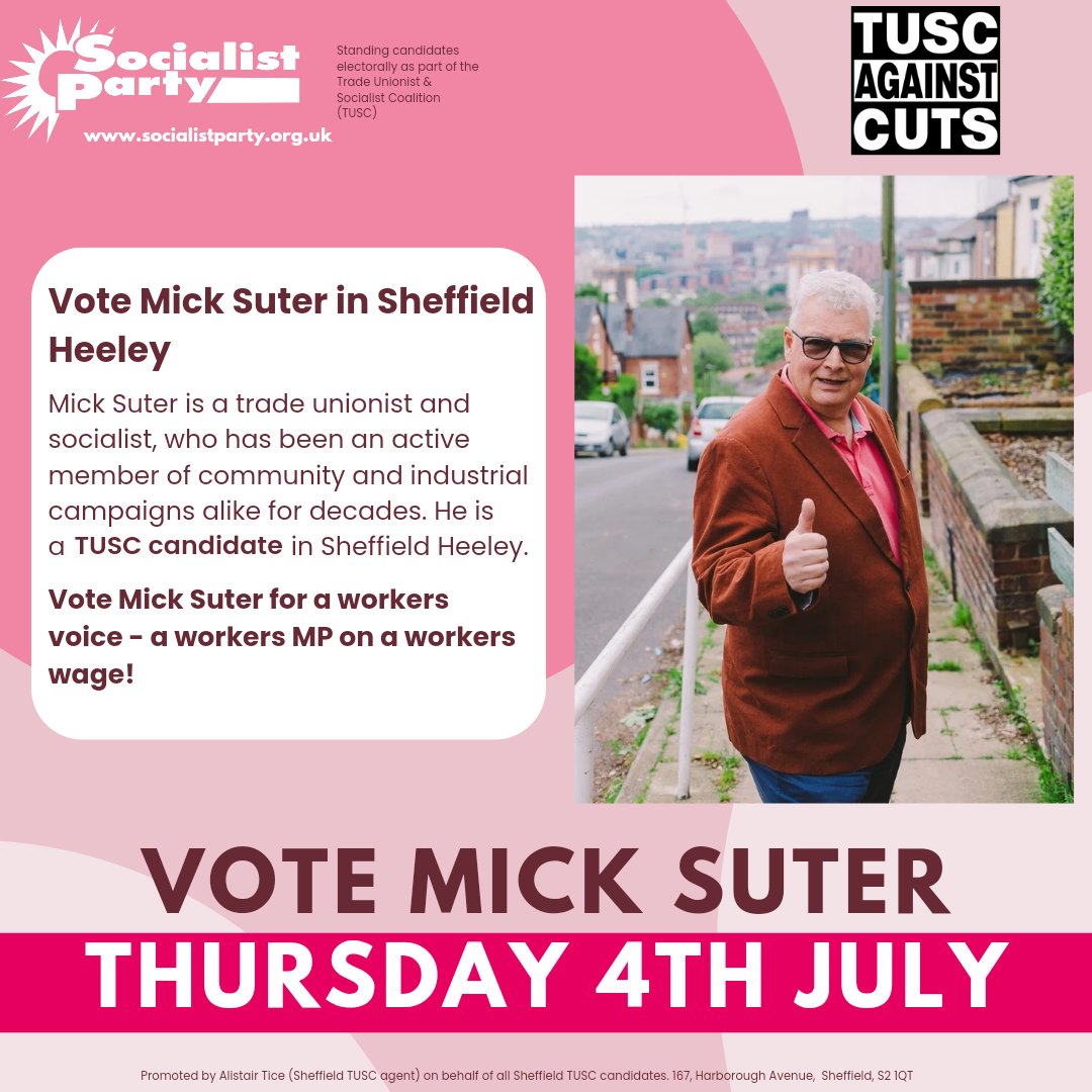 TUSCSheffield's tweet photo. Vote TUSC this election day!
#SheffieldHeeley and #SheffieldCentral both have an anti-austerity, anti-privatisation, & pro-workers candidate to vote for today.
Vote for real change - #VoteTUSC. https://t.co/tV4Wbv7LvG