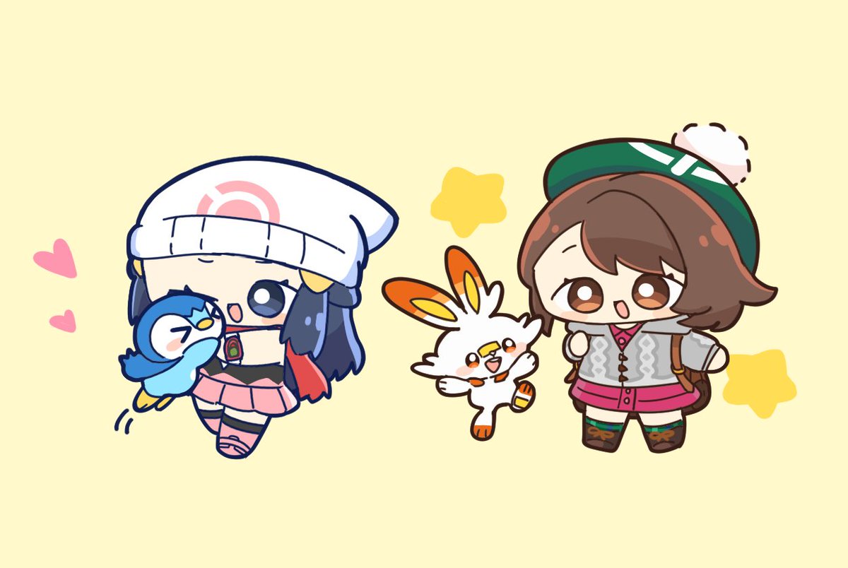 ヒカリ(ポケモントレーナー) ,ユウリ(トレーナー) ,ポッチャマ 「 」|のんたおのイラスト