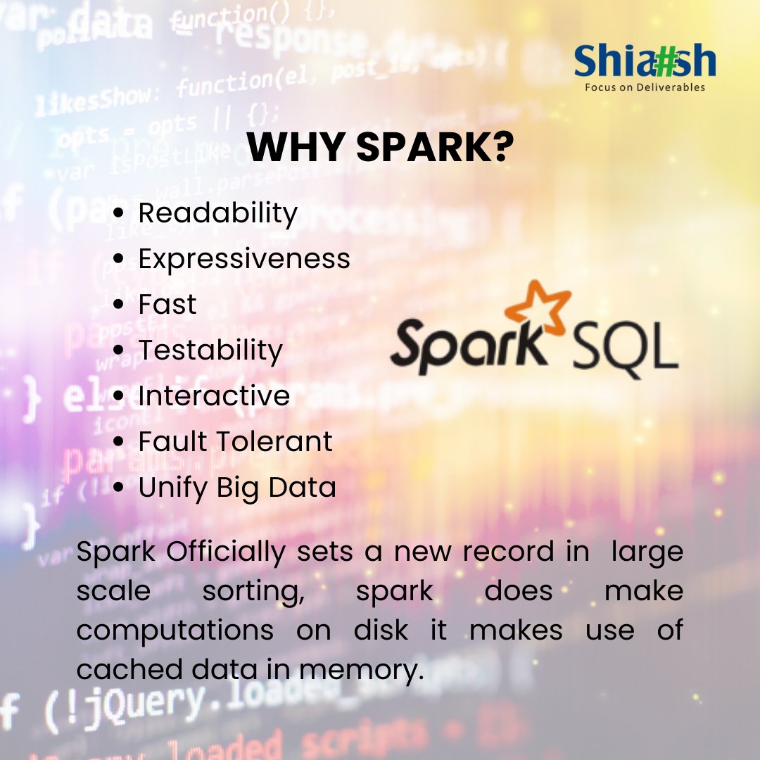 ShiashInfo's tweet image. WHY SPARK?
Readability
Expressiveness
Fast
Testability
Interactive
Fault Tolerant
Unify Big Data
#shiashinfosolutions #SparkSQL #ApacheSpark #BigData #programming #StructuredData #whyspark