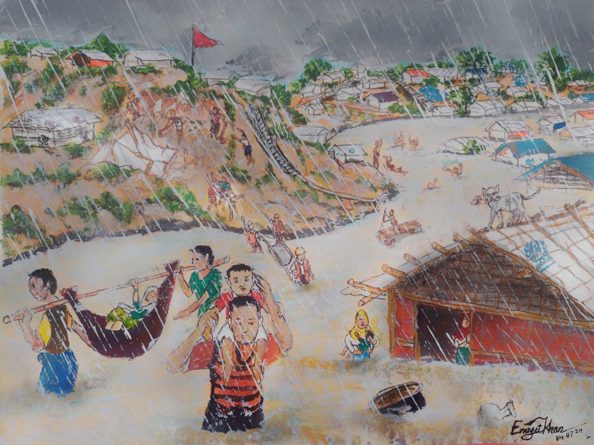 Painter_Enayet's tweet photo. Heavy monsoon rains have triggered #devastating flash #floods and #landslides in Cox's Bazar, refugee camps, affecting over 21,000 Rohingya refugees and #resulting in 10 #deaths. Many #refugees, including vulnerable #women and children, are now homeless and in urgent need of aid. https://t.co/0J0lQuZJEb