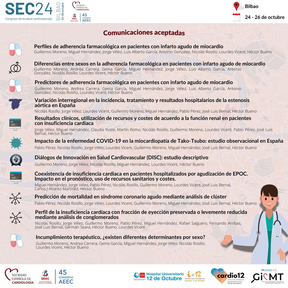 GICMT - imas12 (@gicmt_imas12) on Twitter photo ❗11/11 comunicaciones aceptadas para el Congreso de la Salud Cardiovascular #SEC2024 de la <a href="/secardiologia/">Soc Esp Cardiología</a> 😎
👋¡Nos vemos en octubre en Bilbao para hablar de todo esto y más!
<a href="/Cardio_H12O/">Servicio Cardiología Hospital 12 de Octubre</a> #GICMT #Innovacion #SaludCardiovascular #Hospital12deOctubre #SaludCardiovascular #H12O ❗11/11 comunicaciones aceptadas para el Congreso de la Salud Cardiovascular #SEC2024 de la <a href="/secardiologia/">Soc Esp Cardiología</a> 😎
👋¡Nos vemos en octubre en Bilbao para hablar de todo esto y más!
<a href="/Cardio_H12O/">Servicio Cardiología Hospital 12 de Octubre</a> #GICMT #Innovacion #SaludCardiovascular #Hospital12deOctubre #SaludCardiovascular #H12O
